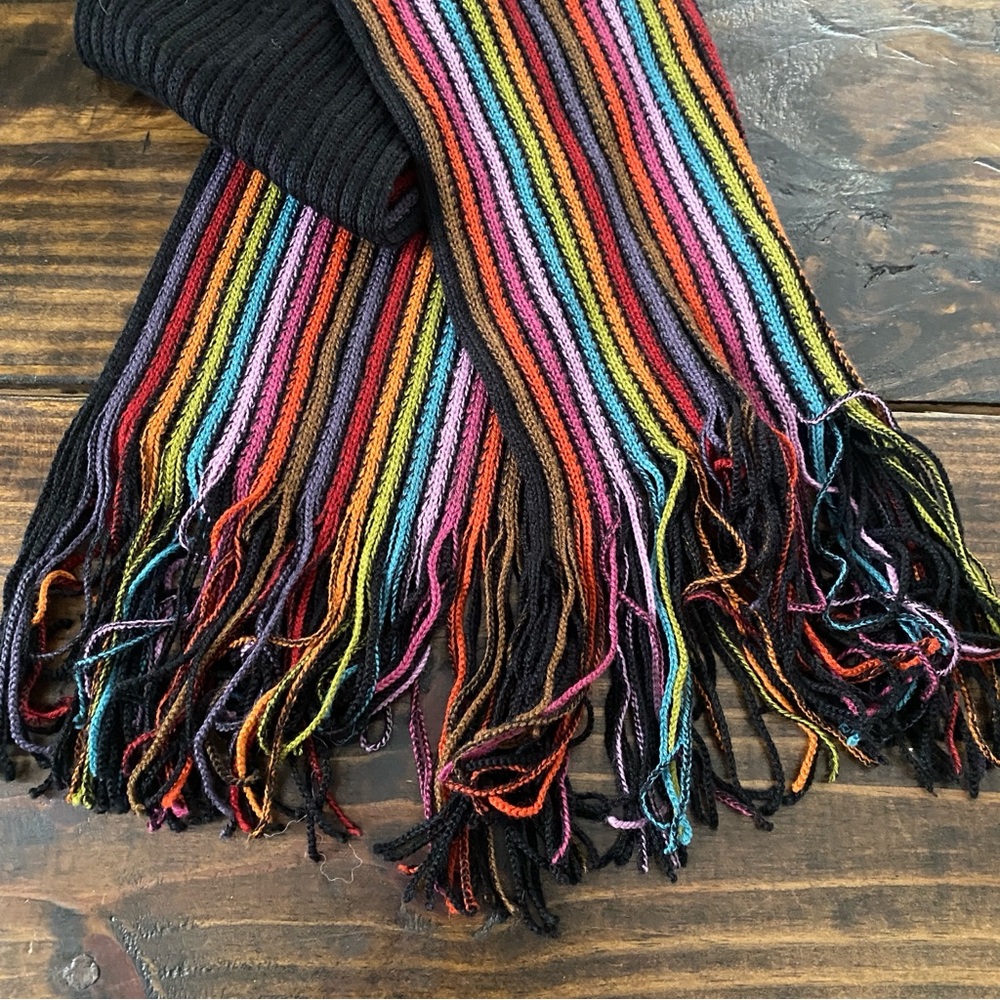 Knit rainbow colorful knit scarf - Picture 3 of 13
